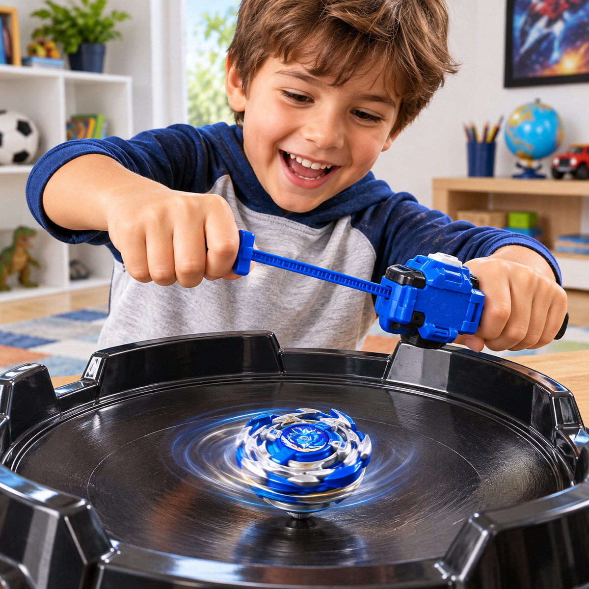 Trompo Tipo Beyblade II Azul con Lanzador - Imagen 2