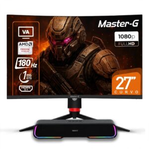 Monitor Gamer 27" Curvo FHD 180Hz + Soundbar Bluetooth