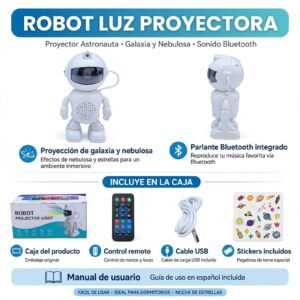 Robot Luz Proyectora Astronauta Galaxia con Bluetooth
