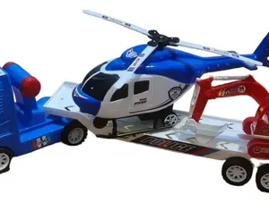 Camion De Juguete Policia Remolque Grua + Excavadora - Celeste