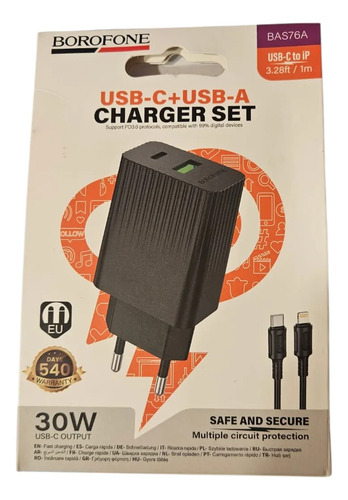 Cargador Super Rápido Cable C A Lightning Doble Usb 30w Blanco
