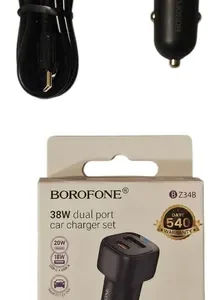 Cargador De Auto Super Rápido 38w Doble Usb + Cable Usb-c A Blanco