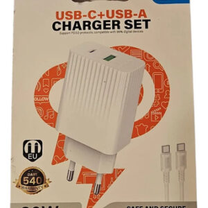 Cargador Super Rápido Cable C A C Doble Usb 30w Blanco