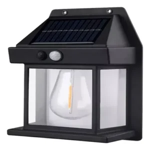 Farol Solar Pared Sensor Movimiento Luz Cálida Exterior Negro
